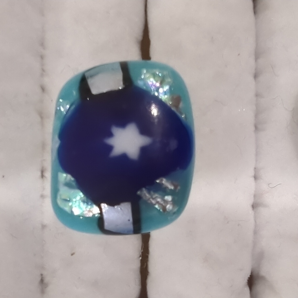 Handmade glass star of david bursting statement ring silver plated adjustable
